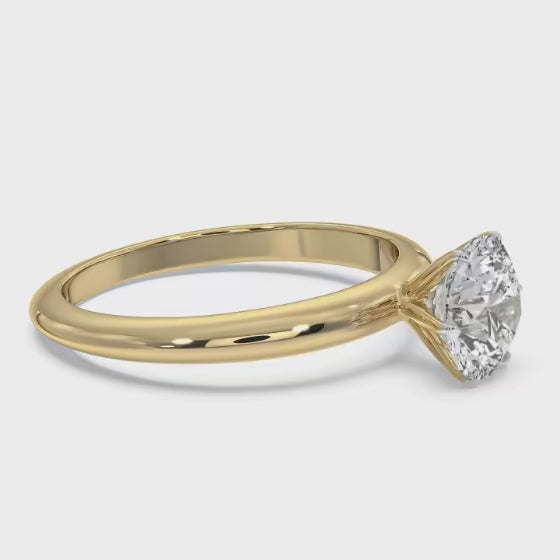360-angle view of MYZA 1 carats IGI certified lab-grown diamond ring in 18kt hallmark gold for women. ISO, BIS certified with precise craftsmanship, ensuring authenticity. Perfect blend of elegance and sustainability for eco-conscious shoppers.