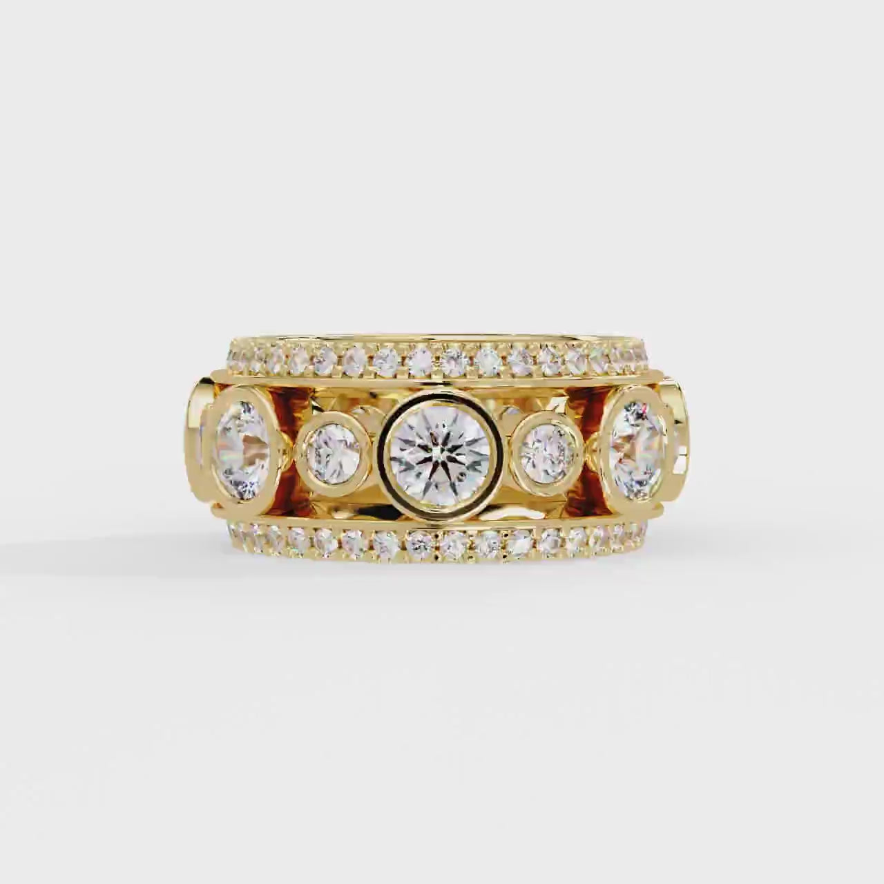Shop MYZA's 5.4 Carat Round Brilliant Cut Lab-Grown Diamond Band Ring in 18K Hallmarked Gold. 94 diamonds, ethically grown . Free shipping in India.