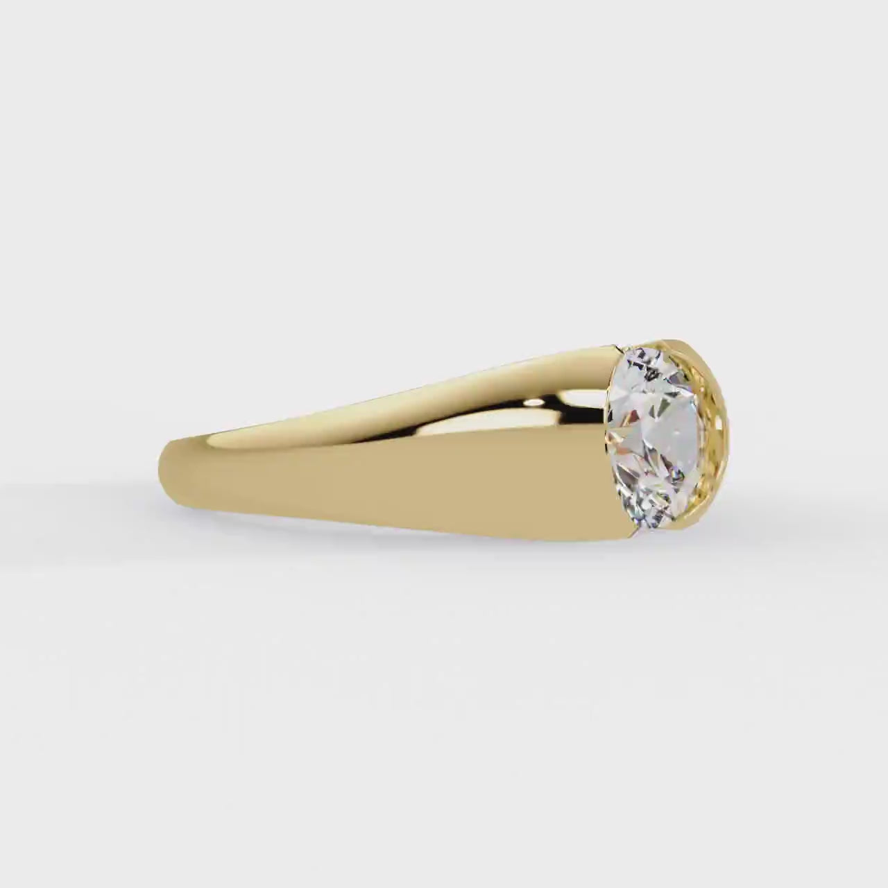 Shop MYZA's 1 Carat IGI Certified Round Brilliant Lab-Grown Diamond Dome Ring in 18K Hallmarked Gold. Ethical luxury. Certified brilliance. Free shipping in India.
