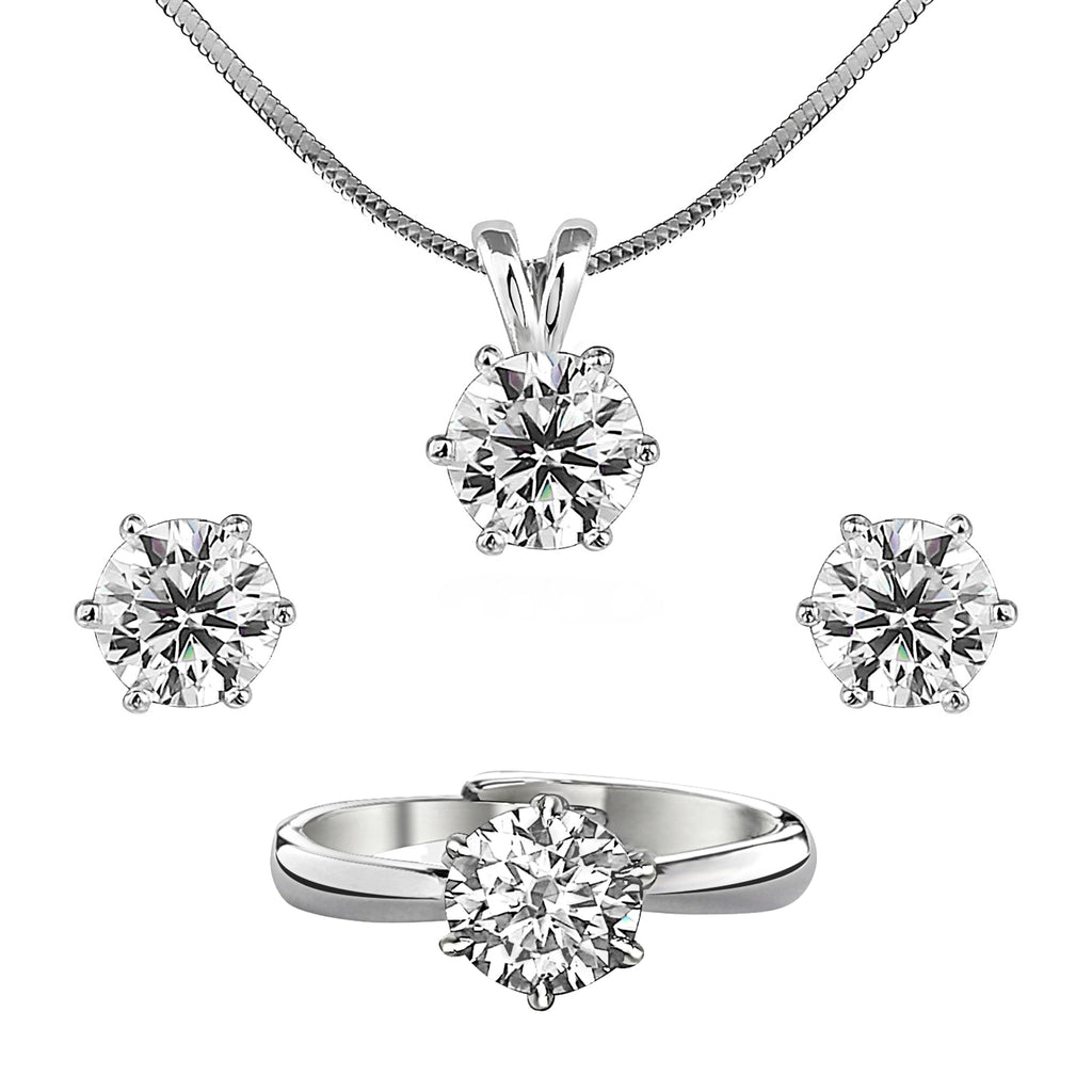 2-Carat MYZA Sterling Silver Necklace, Earrings & Ring Combo - MYZA 