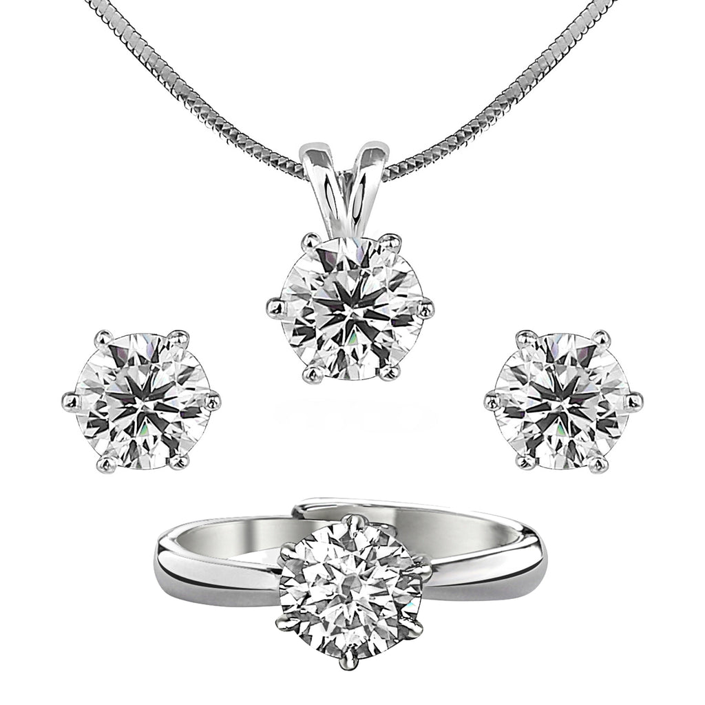 3-Carat MYZA Sterling Silver Necklace, Earrings & Ring Combo - MYZA 